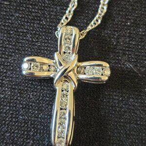 Silver Lab Diamond Cross Necklace